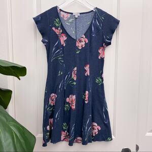 Love Fire Ribbed Floral Dress Blue M
